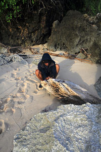 High angle view of sand at beach