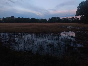 Scenic view of field against sky during sunset