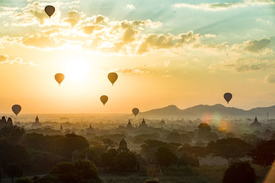 Temple at bagan archaeological zone during sunset