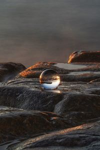 Close-up of coin-operated binoculars on rock