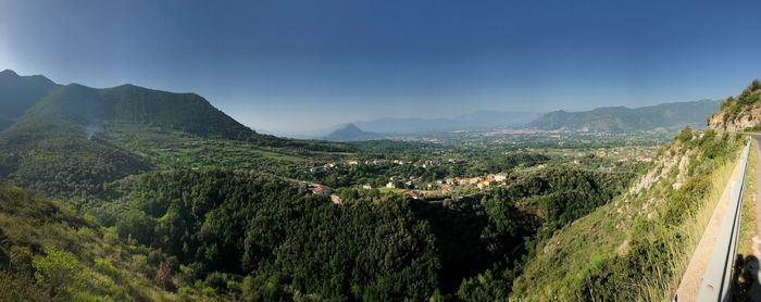 Panoramic view of landscape and mountains against sky