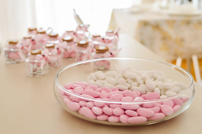 Close-up of pink cake on table