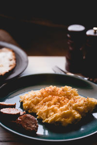 Close-up of breakfast served in plate