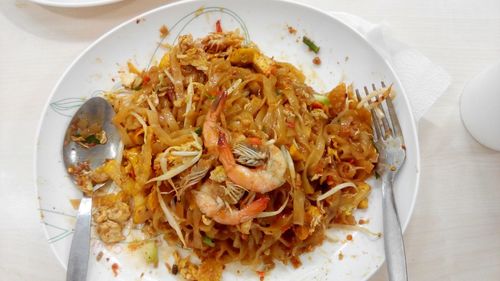 High angle view of food in plate on table