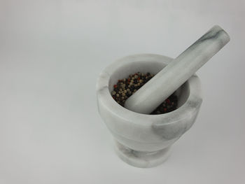 High angle view of ice cream in bowl on table