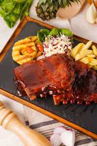 High angle view of food on table