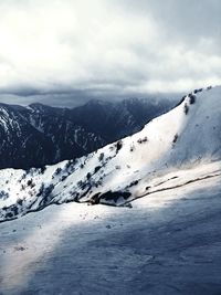 Scenic view of snowcapped mountains against sky