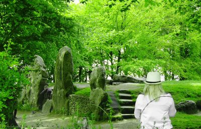 Rear view of man standing by tree