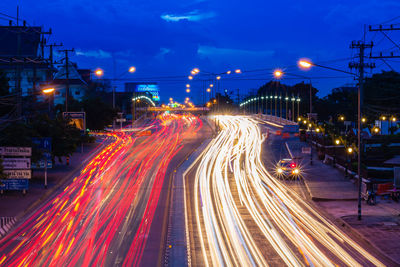 Light trails on city street at night