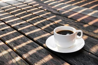 High angle view of coffee on table