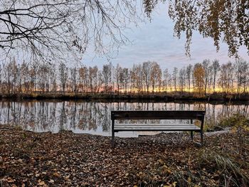 Scenic view of lake against sky during autumn