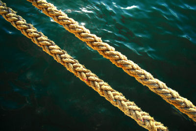 High angle view of rope over water