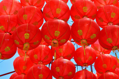 Low angle view of lanterns hanging in traditional clothing