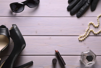 High angle view of shoes on table