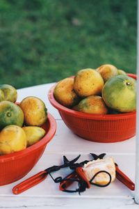 Fruits in basket on table