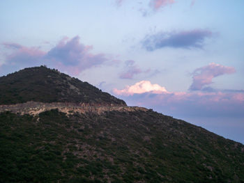 Scenic view of mountains against cloudy sky