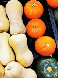 High angle view of pumpkins in market