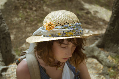 Portrait of girl wearing hat