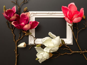 Close-up of pink roses in vase