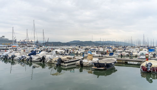 City view with harbor of la spezia, a city in the southern part of the liguria region in italy