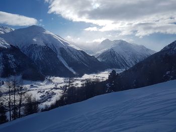 Scenic view of snowcapped mountains against sky