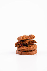 Stack of cookies against white background