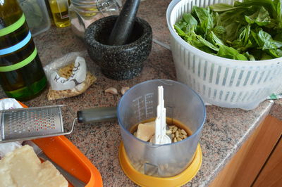 High angle view of food on table