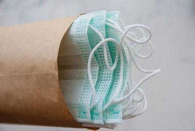 Close-up of text on table against white background