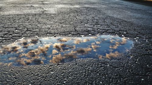 High angle view of puddle on street