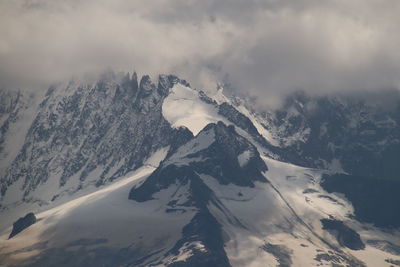 Scenic view of snow covered mountains against sky