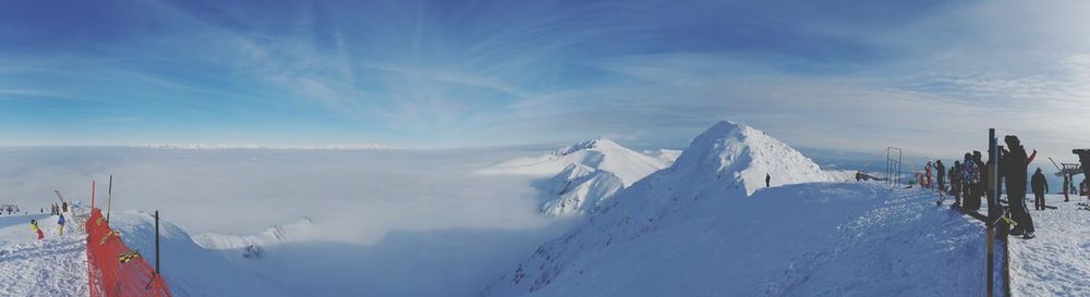 Panoramic view of snowcapped mountains against sky