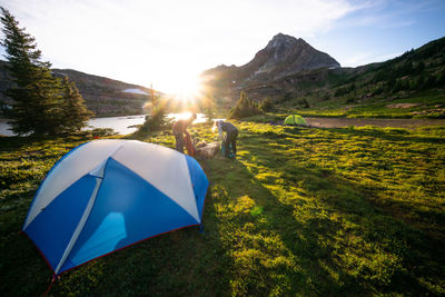 Camping at limestone lakes at height of the rockies provincial park