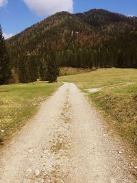 Narrow pathway along countryside landscape