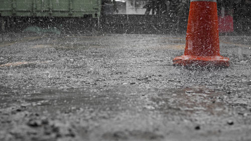 Surface level of wet street during rainy season