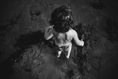 High angle view of boy on beach