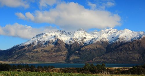 Scenic view of snowcapped mountains against sky