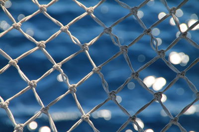 Close-up of white net against sea