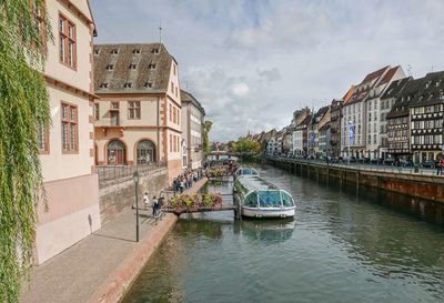 Boat transportation on a canal in strasbourg, france