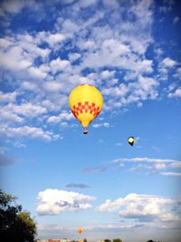 Low angle view of hot air balloon against sky