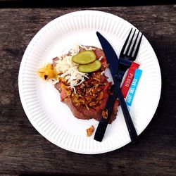 High angle view of food in plate