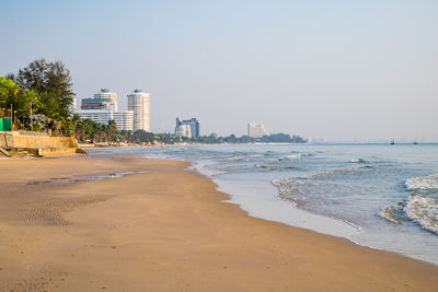 Scenic view of beach against clear sky