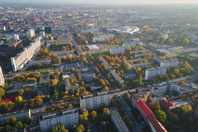 Residential building in european city, aerial view. wroclaw, poland