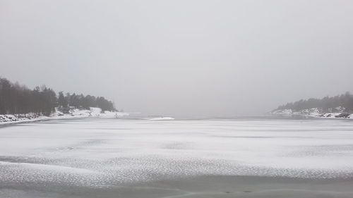 Scenic view of frozen landscape against clear sky