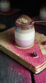 Close-up of ice cream on table