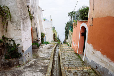 Footpath amidst buildings against sky