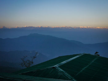 Aerial view of mountain range against the sky
