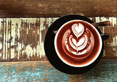 High angle view of coffee on table