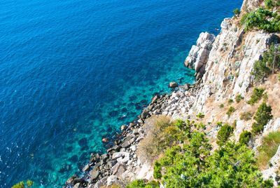 Scenic view of sea against blue sky