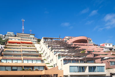 Low angle view of building against blue sky