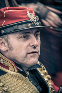 Close-up of man wearing costume